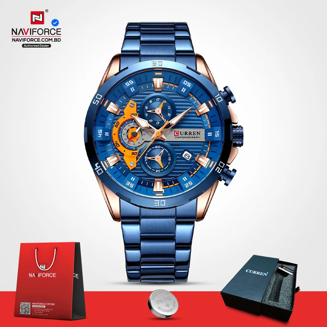 Curren 8402 For Men- Rose Gold Blue