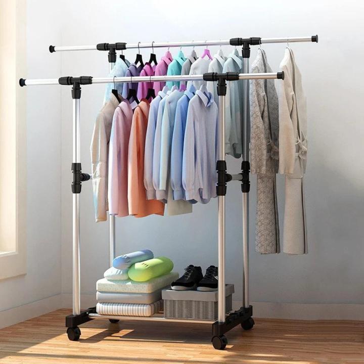 Double pole clothes rack